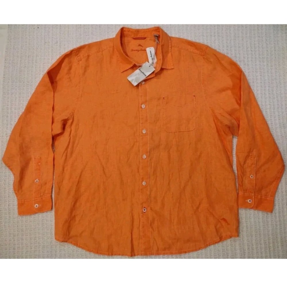 Tommy Bahama Sea Glass Breezer Linen Long Sleeve Button Up Shirt Orange XXL NWT